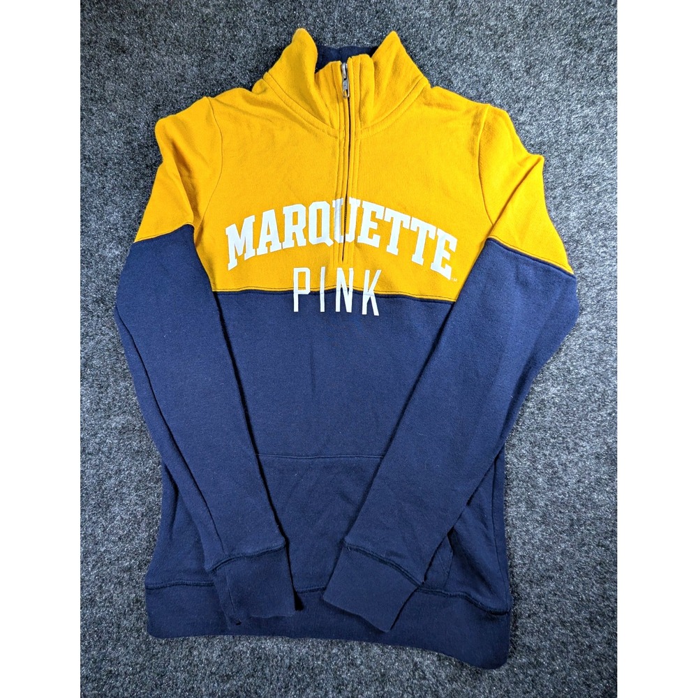 Pink Victoria's Secret Marquette Golden Eagles 1/4 Zip Sweatshirt XS Yellow Blue